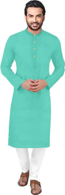 PARALLEL TIMES Men Solid Straight Kurta(Light Blue)