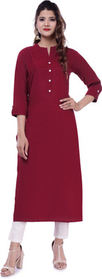 Espilit Women Solid Straight Kurta(Maroon)
