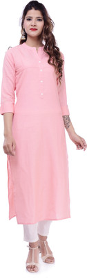 Espilit Women Solid Straight Kurta(Pink)