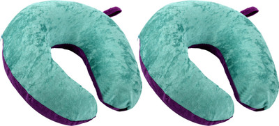 KUBER INDUSTRIES Memory Foam Solid Travel Pillow Pack of 2(Purple & Green)