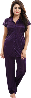 SIDWA Women Solid Purple Night Suit Set