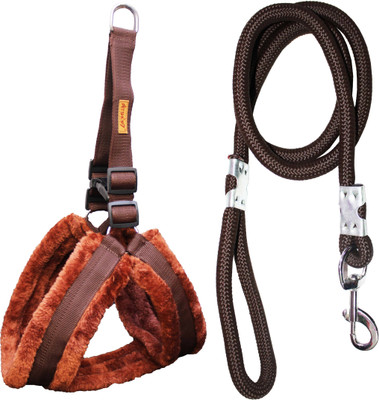 Petshop7 Nylon Dog Harness & Leash Rope Set with Fur Large (Adjustable Chest Size - 30 - 35inch) Dog Harness & Leash(Large, Brown)
