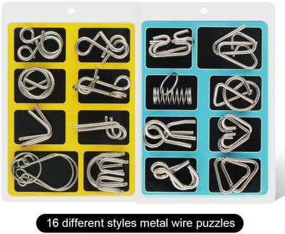 RVM Toys 16 in 1 Metal Puzzles Brain Teaser Challenge Set IQ Busters Intellectual Toy for Kids and Adult(16 Pieces)