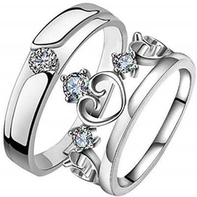 Miami Stainless Steel Cubic Zirconia, Diamond Silver, Platinum Plated Ring Set