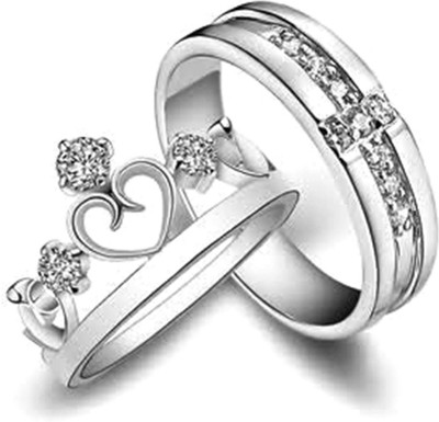 MEENAZ Copper, Silver, Stone, Brass Cubic Zirconia, Diamond Silver, Platinum Plated Ring Set