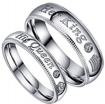 Miami Stainless Steel Cubic Zirconia, Diamond Silver, Platinum Plated Ring Set