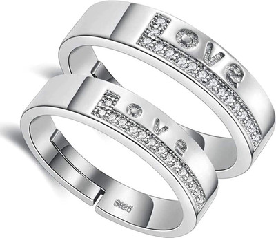 Miami Stainless Steel Cubic Zirconia, Diamond Silver, Platinum Plated Ring Set