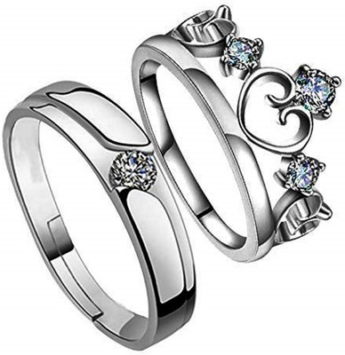 Miami Stainless Steel Cubic Zirconia, Diamond Silver, Platinum Plated Ring Set