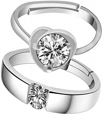 Miami Stainless Steel Cubic Zirconia, Diamond Silver, Platinum Plated Ring Set
