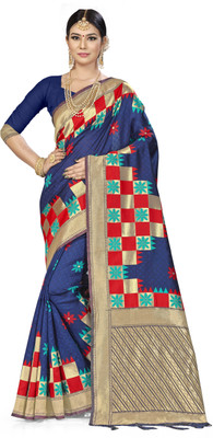manvaa Woven Banarasi Silk Blend Saree(Dark Blue)