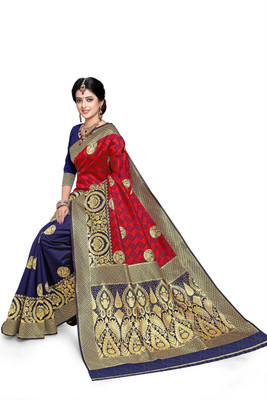TINA FASHION Embellished Banarasi Art Silk Saree(Red, Blue)