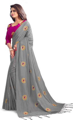 Vartul Enterprise Embroidered Bollywood Silk Blend Saree(Grey)