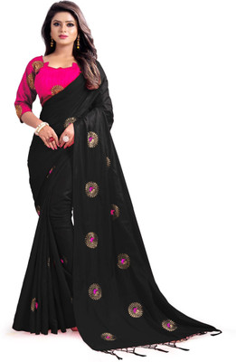 Vartul Enterprise Embroidered Bollywood Silk Blend Saree(Black)
