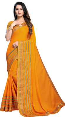 RekhaManiyar Solid/Plain Bollywood Chiffon Saree(Orange)