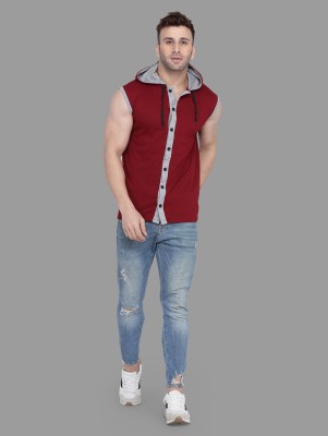 BEYOU FASHION Solid Men Hooded Neck Maroon T-Shirt