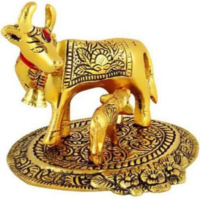 shiv mart Prosper Kamdhenu Oxidised Gold Finished Brass polish Cow and Calf Figurine Decorative Gift Item Decorative Showpiece  -  14 cm(Aluminium, Multicolor)