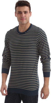 Arrow Sport Striped Round Neck Casual Men Beige Sweater