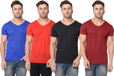 Adorbs Solid Men V Neck Multicolor T-Shirt