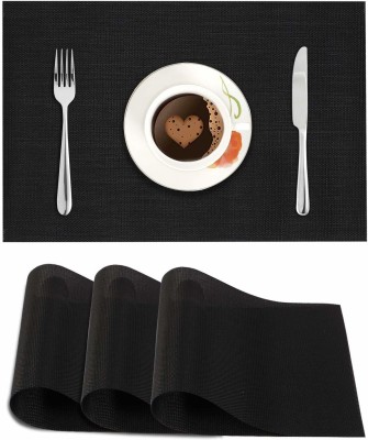 HOKiPO Rectangular Pack of 4 Table Placemat(Black, PVC)