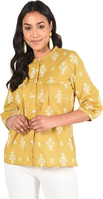 Jaipur Attire Casual 3/4 Sleeve Printed Women Yellow Top