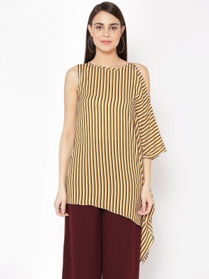 CARLTON LONDON Casual No Sleeve Striped Women Yellow Top