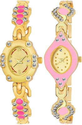 Heeva HV-963-959 New Rich Look 143 Girls Golden Diamond Studded Analog Watch - For Women Analog Watch - For Women