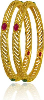SHI Jewellery Brass Ruby Gold-plated Bangle Set(Pack of 2)