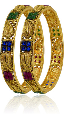 SHI Jewellery Brass Ruby Gold-plated Bangle Set(Pack of 2)