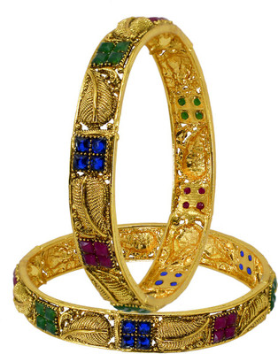 SHI Jewellery Alloy Ruby Gold-plated Bangle Set(Pack of 2)
