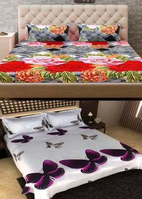 VHD 120 TC Polycotton Double Printed Flat Bedsheet(Pack of 2, Multicolor)