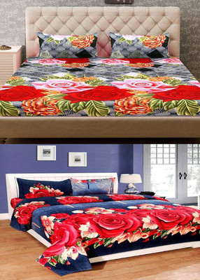 Swiss Hub 120 TC Cotton Double Printed Flat Bedsheet(Pack of 2, Multicolor)