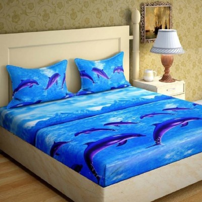 Swiss Hub 120 TC Cotton Double Printed Flat Bedsheet(Pack of 1, Blue, Purple)