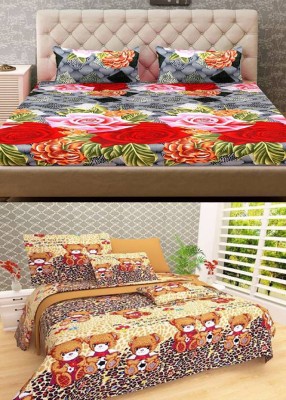 VHD 120 TC Polycotton Double Printed Flat Bedsheet(Pack of 2, Multicolor)