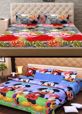 VHD 120 TC Polycotton Double Printed Flat Bedsheet(Pack of 2, Red, Green)