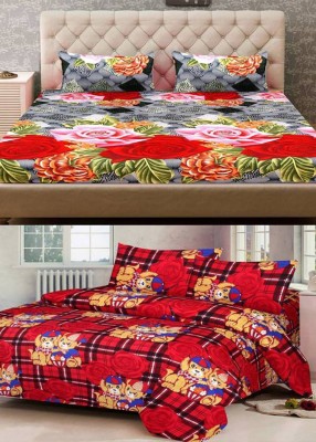 VHD 120 TC Polycotton Double Printed Flat Bedsheet(Pack of 2, Red)