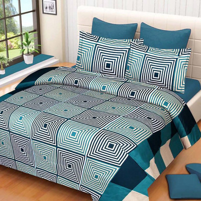 Shree Shyam 120 TC Polycotton Double Printed Fitted & Flat Bedsheet(Pack of 1, Blue)
