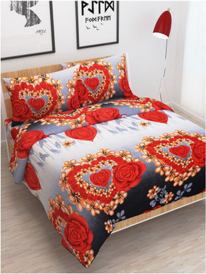GEE FAB 140 TC Polycotton Double Printed Flat Bedsheet(Pack of 1, Red)