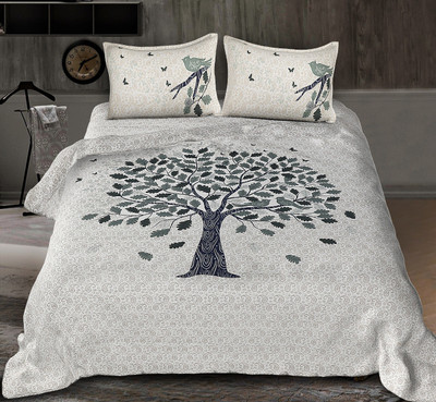 Himaja Cotton Double Flat 180 TC Jaipuri Prints Bedsheet(Pack of 1, Grey)