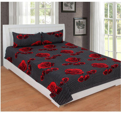 GEE FAB 140 TC Polycotton Double Printed Flat Bedsheet(Pack of 1, Black)