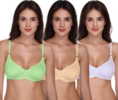 SONA Women T-Shirt Non Padded Bra(Green, Beige, White)