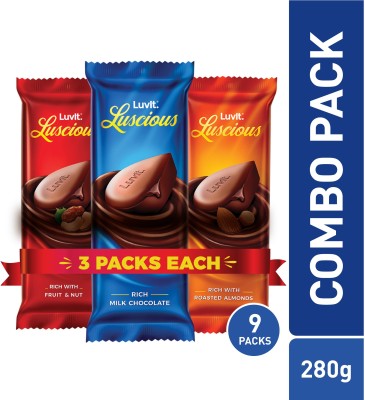 LuvIt Luscious Chocolates Combo Pack, 280g - Pack of 9 Bars(9 x 50 g)