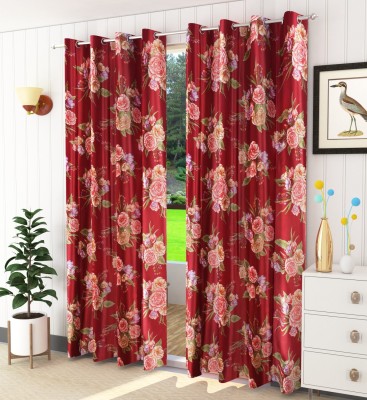Homefab India 213.4 cm (7 ft) Polyester Transparent Door Curtain (Pack Of 2)(Floral, Maroon)