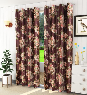 Homefab India 213.5 cm (7 ft) Polyester Room Darkening Door Curtain (Pack Of 2)(Floral, Coffee)