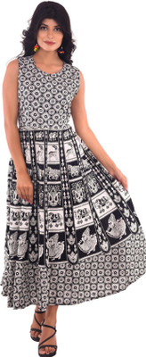 FrionKandy Women Empire Waist White, Black Maxi/Full Length Dress