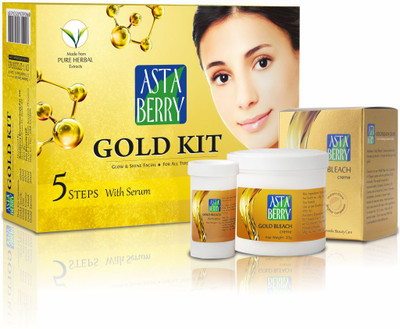 ASTABERRY Gold Facial Kit 5 Steps(270gm) With Gold Bleach (42gm) - Skin Brightening(2 x 156 g)