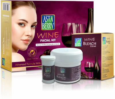 ASTABERRY Wine Facial Kit 5 Steps (270gm) With Wine Bleach (42gm) - Anti-ageing Glowing Skin(2 x 156 g)