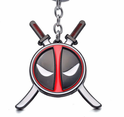 RVM Toys Deadpool Keychain Logo with Swords and Mask Red Black Metal Key Chain for Car Bike Keys Men Women Key Ring Key Chain