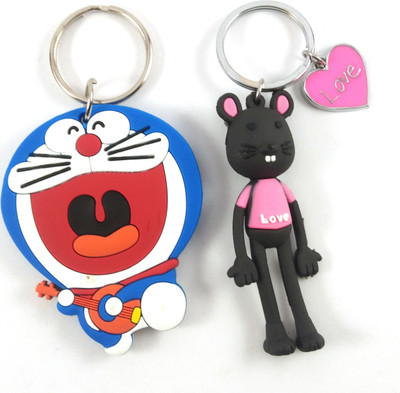 Isk Beautiful Doremon blue color And Grey Mouse from Both Sides Same keychain Key Chain