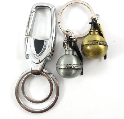 Isk Silver and Gold PUBG Grenade Metallic and locking heavy silver keychain Key Chain