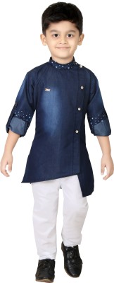 XBOYZ Boys Festive & Party Kurta and Pyjama Set(Dark Blue Pack of 1)